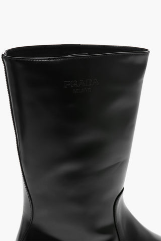 Leather Boots with Ton-sur-ton Embroidered Logo