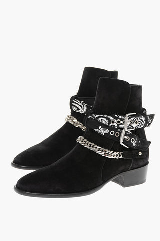 Leather Suede BANDANA Boots With Chain And Straps