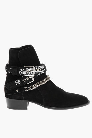 Leather Suede BANDANA Boots With Chain And Straps