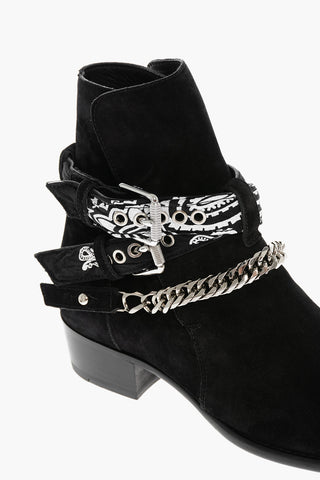 Leather Suede BANDANA Boots With Chain And Straps