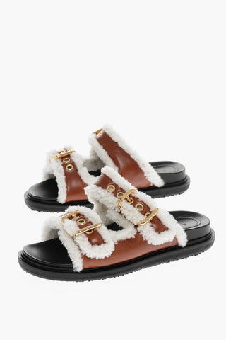 Leather and Shearling FUSSBETT Sandals with Buckled Detail