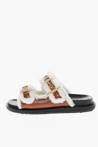 Leather and Shearling FUSSBETT Sandals with Buckled Detail