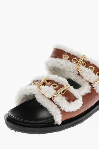 Leather and Shearling FUSSBETT Sandals with Buckled Detail