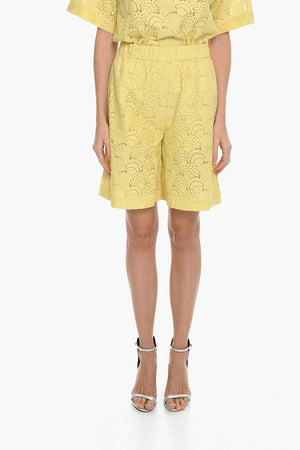 Solid-Color Shorts KAREN with Perforated Pattern