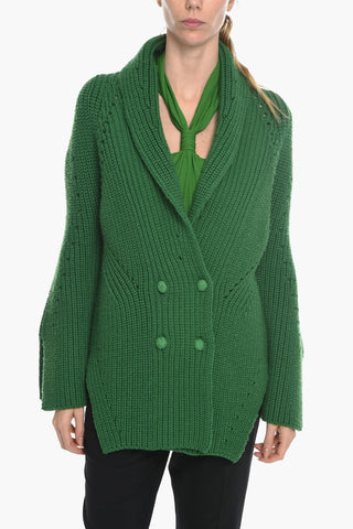 Double-breasted Wool Cardigan with Covered Buttons