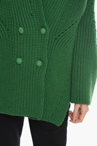 Double-breasted Wool Cardigan with Covered Buttons
