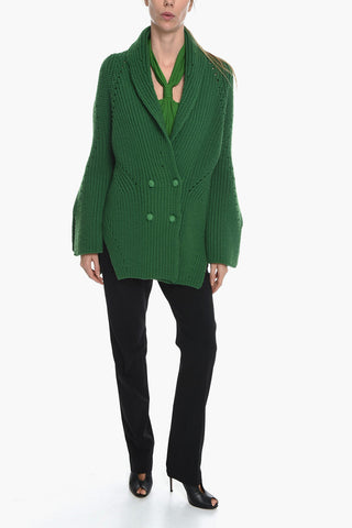 Double-breasted Wool Cardigan with Covered Buttons