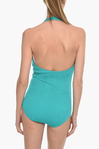 Crinkled One Piece Halterneck Swimsuit