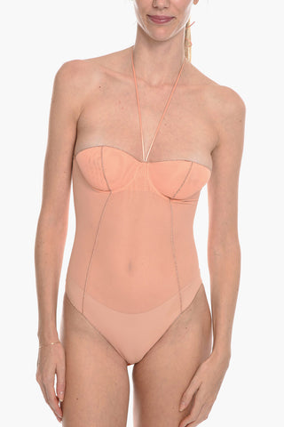 Transparent Bodysuit with Underwire and Glitter Details