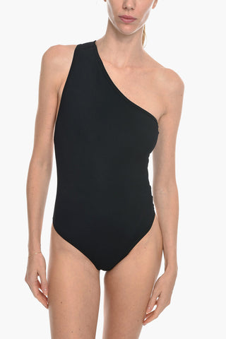 Solid Color One Shoulder Swimsuit