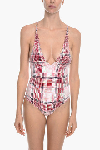 Scalloped Hem Reversible One Piece Swimsuit with Crisscrossing Straps