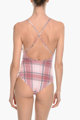 Scalloped Hem Reversible One Piece Swimsuit with Crisscrossing Straps