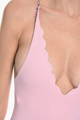 Scalloped Hem Reversible One Piece Swimsuit with Crisscrossing Straps