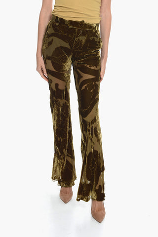 Velvet See Through Pants with Floral Motif