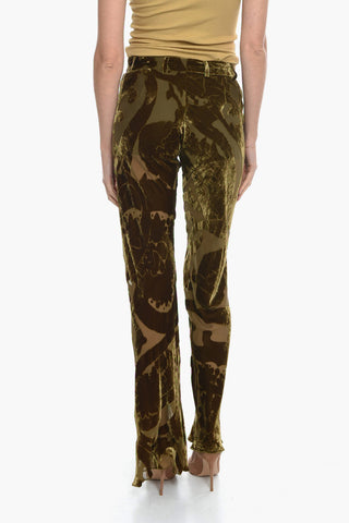 Velvet See Through Pants with Floral Motif