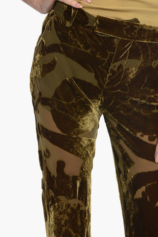 Velvet See Through Pants with Floral Motif