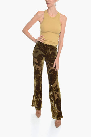 Velvet See Through Pants with Floral Motif