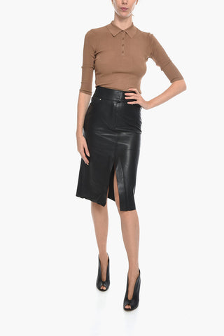 Leather EMMA Longuette with Front Slit