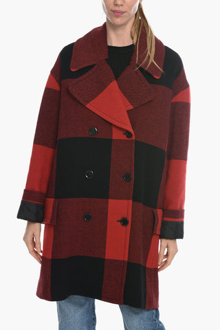 COUTURE! Oversized Double-Breasted Coat with Plaid Check Motif