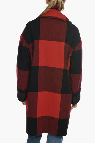 COUTURE! Oversized Double-Breasted Coat with Plaid Check Motif