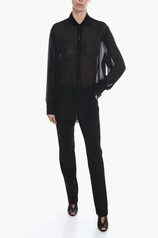 MM4 Camicia See Through in Seta con Polsini Doppi
