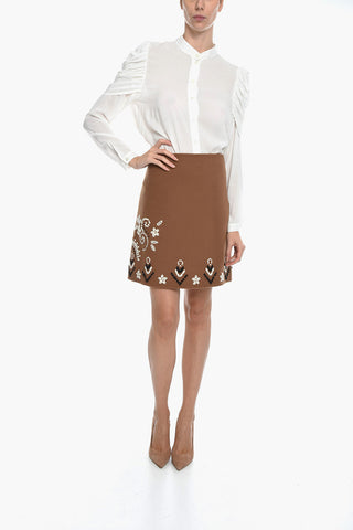 Wool and Cashmere Embroidered Miniskirt