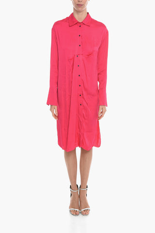Satin BARBA Maxi Shirtdress with Ruffle Details