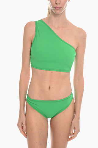 Solid Color One-Shoulder Bikini with Visible Stitching