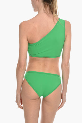 Solid Color One-Shoulder Bikini with Visible Stitching
