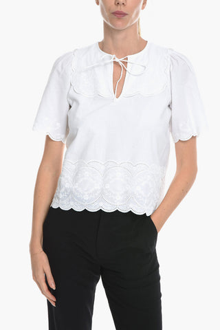 Floral-Motif DORIS Top with Bib Neck
