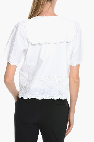 Floral-Motif DORIS Top with Bib Neck