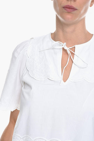 Floral-Motif DORIS Top with Bib Neck