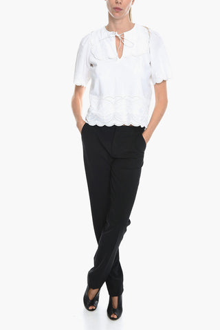 Floral-Motif DORIS Top with Bib Neck