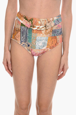 High-Waisted Patterned ANNEKE Bikini Bottom with Removable Belt