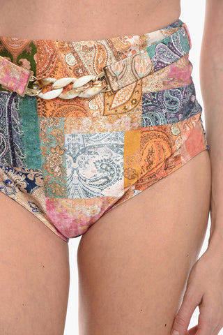 High-Waisted Patterned ANNEKE Bikini Bottom with Removable Belt
