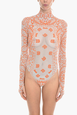 Velvet Motif Sheer Bodysuit