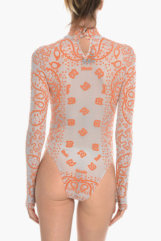 Velvet Motif Sheer Bodysuit