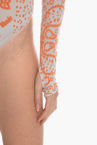 Velvet Motif Sheer Bodysuit