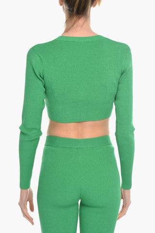 VANESSA HONG Crop Cardigan MISS Solid-Color With Zip Closure