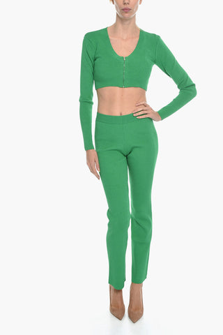 VANESSA HONG Crop Cardigan MISS Solid-Color With Zip Closure