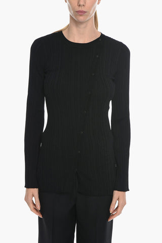 Ribbed BARBARA Cardigan with Asymmetrical Button Fastening