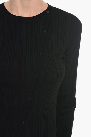 Ribbed BARBARA Cardigan with Asymmetrical Button Fastening