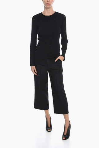 Ribbed BARBARA Cardigan with Asymmetrical Button Fastening