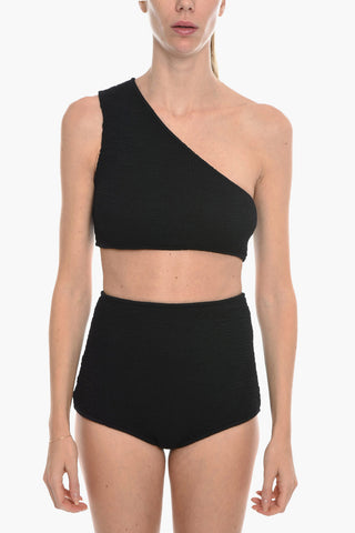 High Waisted One Shoulder Crinkled Bikini