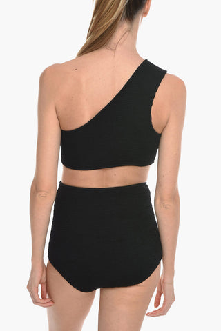 High Waisted One Shoulder Crinkled Bikini