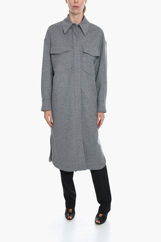 Single-Breasted Wool LINDA Coat with Utility Pockets