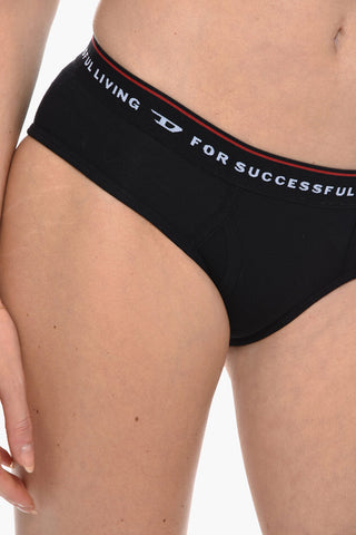 Set 3 Pairs of Stretch Cotton Briefs with Logoed Elastic Band