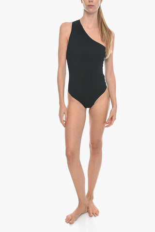 Solid Color One-Shoulder One Piece Swimsuit