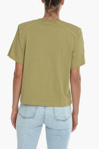 Solid Color DOMINIC Crew-Neck T-shirt with Padded Shoulder