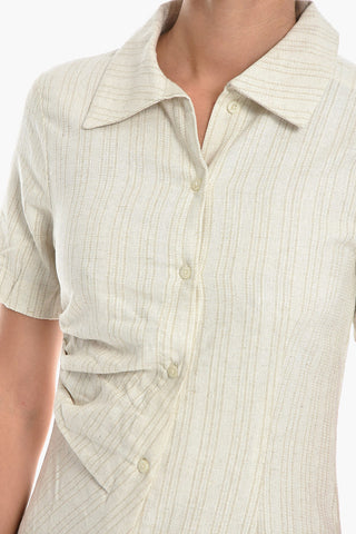 Short Sleeve Cotton and Linen PEPP Shirt Dress with Asymmetrical Buttoning